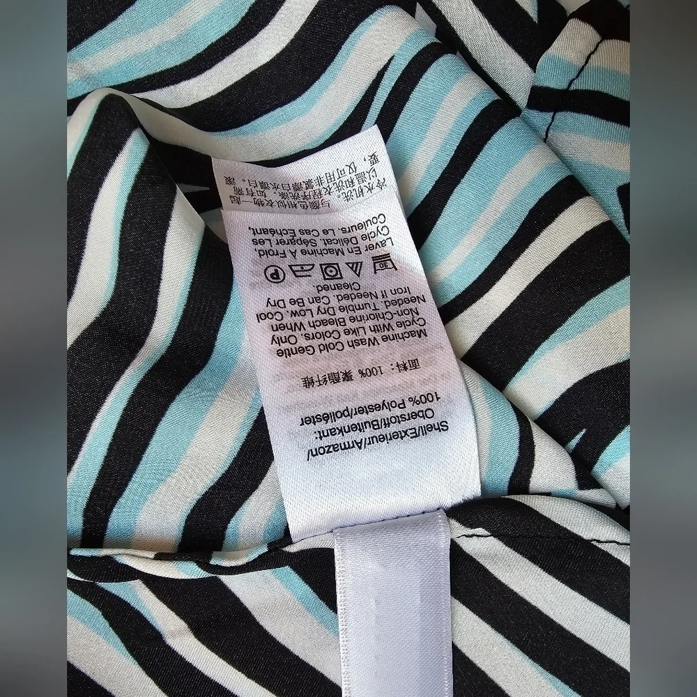 NWT DKNY Silky Sleeveless V-Neck Maxi Dress Blue White Brown Multi Stripes Sz S - Picture 12 of 12